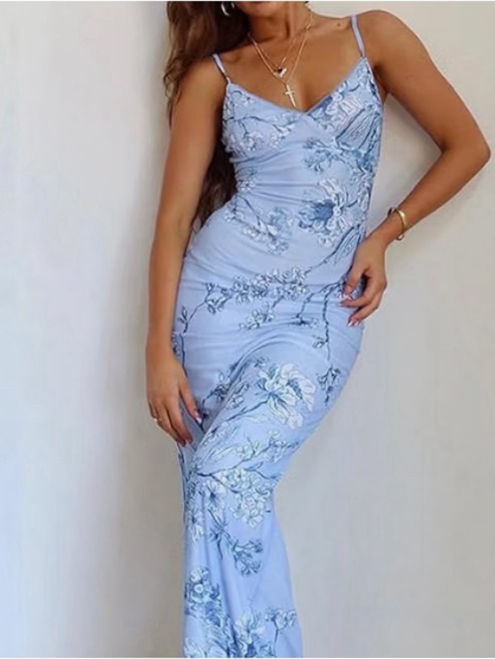 Light Blue Floral Slip Maxi Dress - Picture 2 of 4